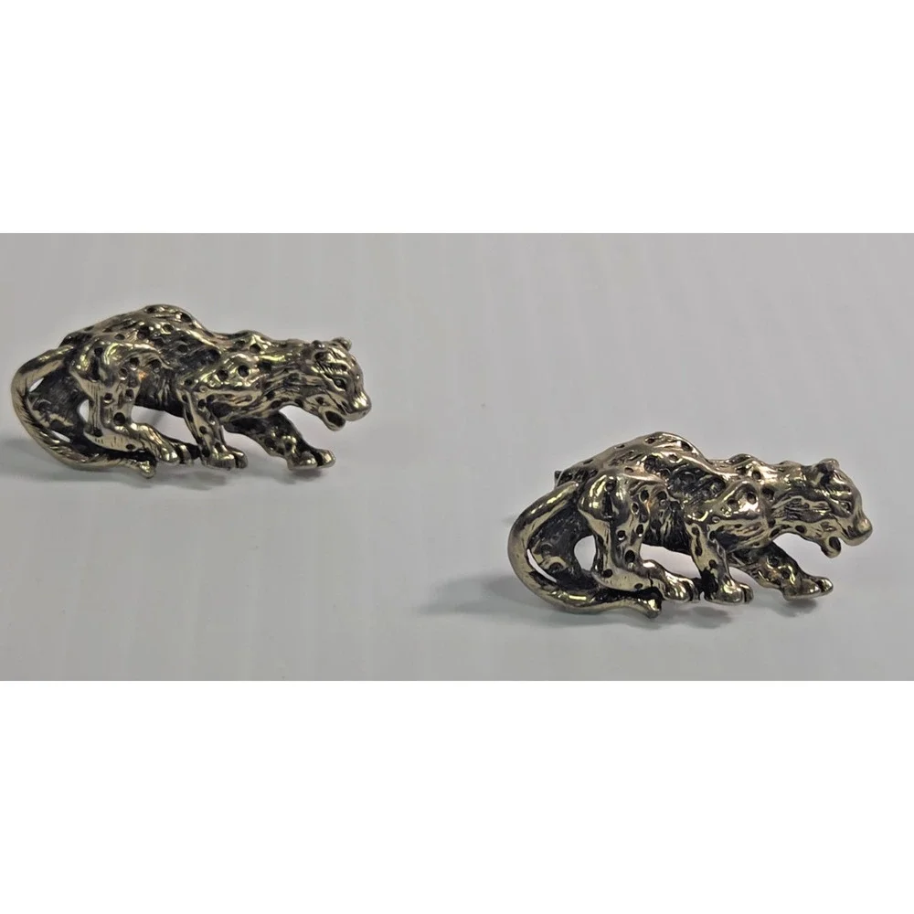 Vintage Signed SWANK Goldtone Leopard Cufflinks 1.5